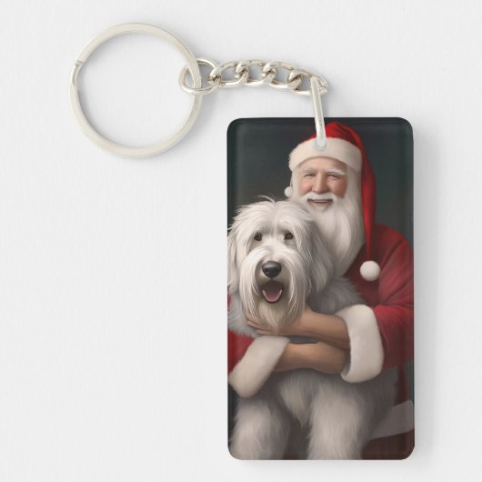 Oud Engels herdershond met sinterklaas feestelijk Sleutelhanger (Voorkant)