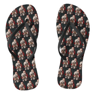 Oud Engels herdershond met sinterklaas feestelijk Teenslippers