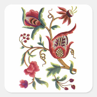 Oud Engels Jacobean borduurwerk Vierkante Sticker