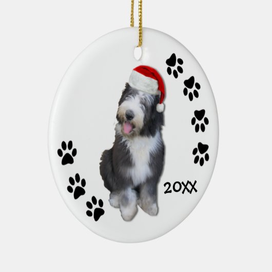 Oud Engels kerstfeest-kerstversiering Sheepdog Keramisch Ornament (Rechts)