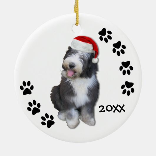 Oud Engels kerstfeest-kerstversiering Sheepdog Keramisch Ornament (Achterkant)
