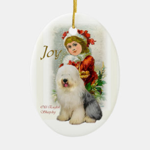 Oud Engels kerstfeest met Sheepdog Vintage Keramisch Ornament