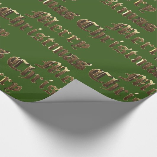 Oud Engels Lettering Goud en Groene Kerstmis Cadeaupapier (Hoek)
