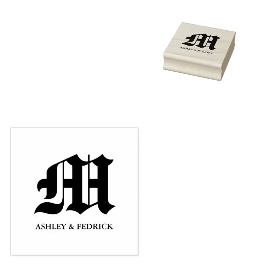 Oud Engels Monogram bruid & bruidegom bruiloft Rubberstempel (Gestempeld)