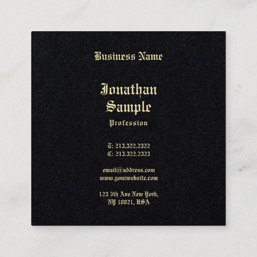 Oud Engels Premium Black Gold Classic Vierkante Visitekaartje (Achterkant)