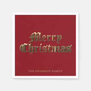 Oud Engels Script Rood en Goud Vrolijk Kerstfeest Servet