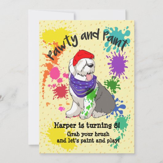 Oud Engels Sheep Dog Art Birthday Party Invite Kaart (Voorkant)