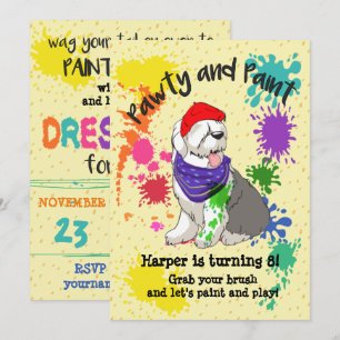 Oud Engels Sheep Dog Art Birthday Party Invite Kaart