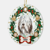 Oud Engels Sheep Dog Kerstmis Dog Cookie Wreate Keramisch Ornament (Links)