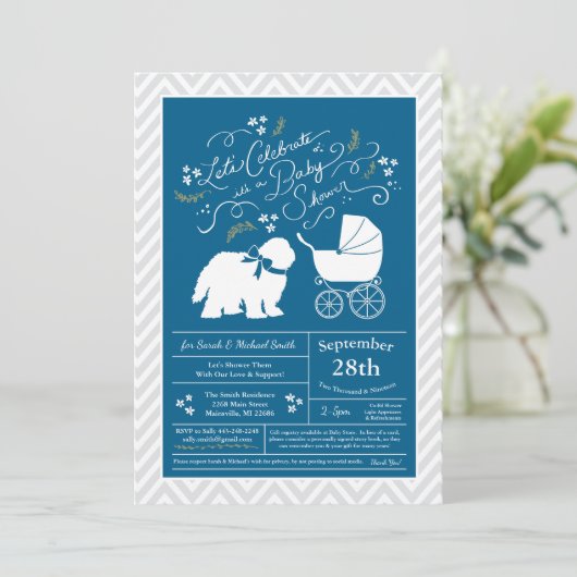 Oud Engels Sheepdog Baby shower Boy Blue Kaart (Staand voorkant)