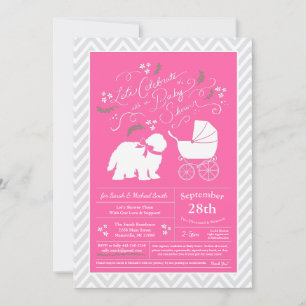 Oud Engels Sheepdog Dog Baby shower Girl Pink Kaart