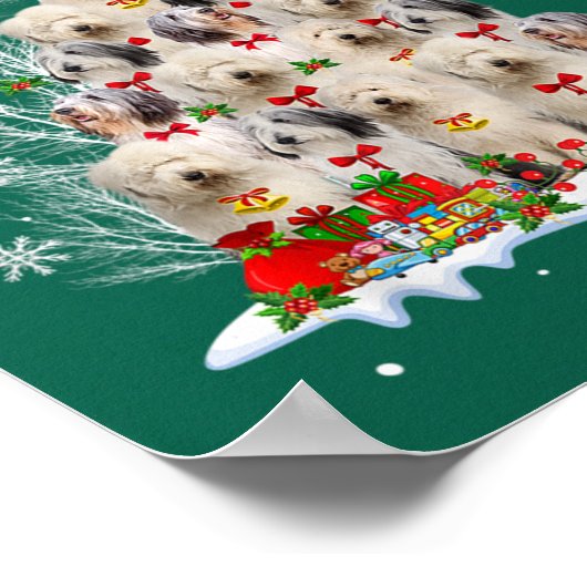 Oud Engels Sheepdog Dog Reindeer Pine Kerstmis Poster (Hoek)