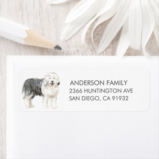 Oud Engels Sheepdog Dog Return Address Label (Insitu)