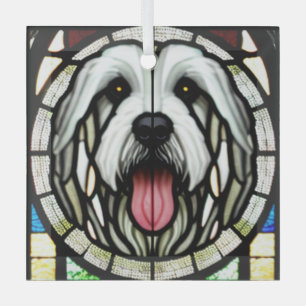 Oud Engels Sheepdog "Glas in lood" Glas Ornament
