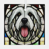 Oud Engels Sheepdog "Glas in lood" Glas Ornament (Achterkant)
