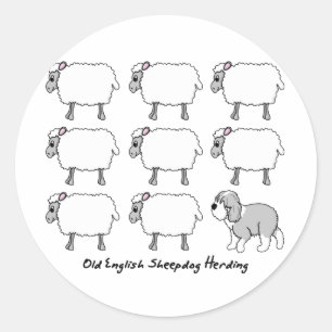 Oud Engels Sheepdog Herding Sheep Ronde Sticker