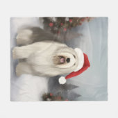 Oud Engels Sheepdog in Sneeuw Kerstmis Fleece Deken (Voorkant (Horizontaal))