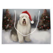 Oud Engels Sheepdog in Sneeuw Kerstmis Groot Cadeauzakje (Voorkant)