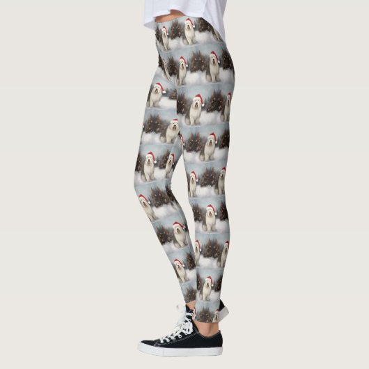 Oud Engels Sheepdog in Sneeuw Kerstmis Leggings (Links)