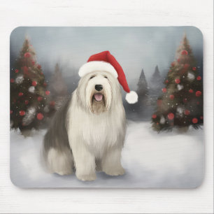 Oud Engels Sheepdog in Sneeuw Kerstmis Muismat