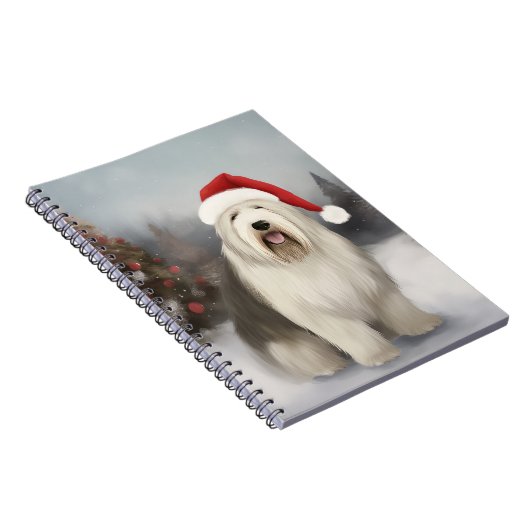 Oud Engels Sheepdog in Sneeuw Kerstmis Notitieboek (Rechterzijde)