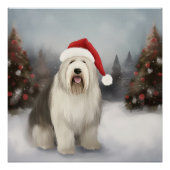 Oud Engels Sheepdog in Sneeuw Kerstmis Perfect Poster (Voorkant)