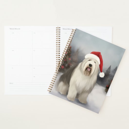 Oud Engels Sheepdog in Sneeuw Kerstmis Planner (Display)