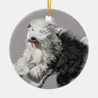 Oud Engels Sheepdog Keramisch Ornament
