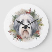 Oud Engels Sheepdog Kerstkrans feestelijke pup Grote Klok (Voorkant)