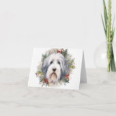 Oud Engels Sheepdog Kerstkrans feestelijke pup Kaart (Voorkant)