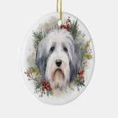 Oud Engels Sheepdog Kerstkrans feestelijke pup Keramisch Ornament (Rechts)