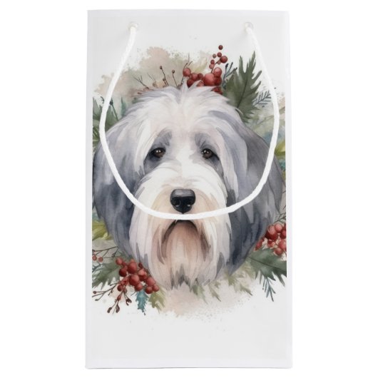 Oud Engels Sheepdog Kerstkrans feestelijke pup Klein Cadeauzakje (Achterkant)