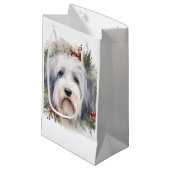 Oud Engels Sheepdog Kerstkrans feestelijke pup Klein Cadeauzakje (Voorkant Gekanteld)