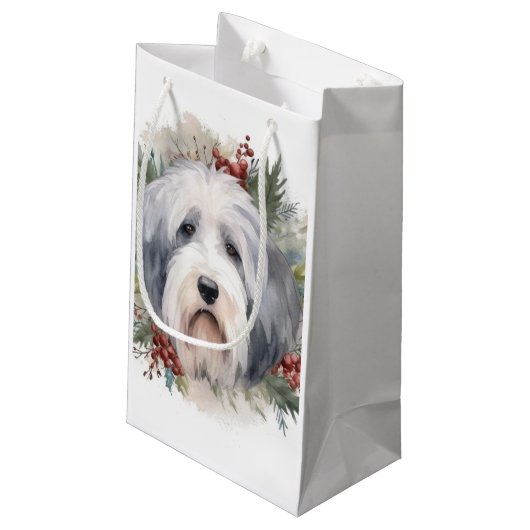 Oud Engels Sheepdog Kerstkrans feestelijke pup Klein Cadeauzakje (Achterkant Gekanteld)