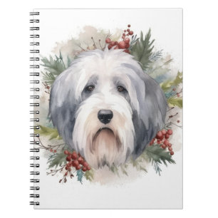 Oud Engels Sheepdog Kerstkrans feestelijke pup Notitieboek