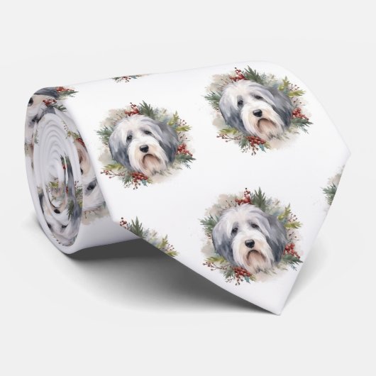 Oud Engels Sheepdog Kerstkrans feestelijke pup Stropdas (Opgerold)