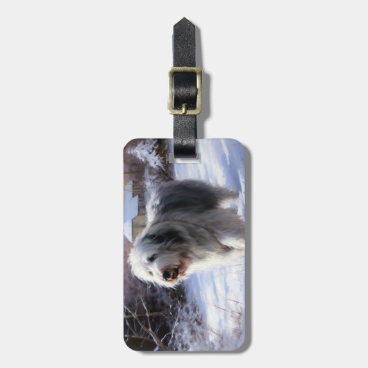 Oud Engels Sheepdog Laat het sneeuwen Kerstmis Bagagelabel (Voorkant verticaal)