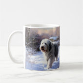 Oud Engels Sheepdog Laat het sneeuwen Kerstmis Koffiemok (Links)
