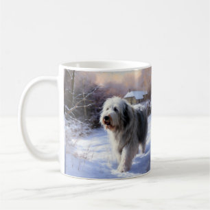 Oud Engels Sheepdog Laat het sneeuwen Kerstmis Koffiemok