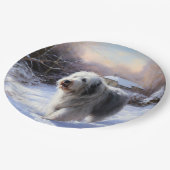 Oud Engels Sheepdog Laat het sneeuwen Kerstmis Papieren Bordje (Gekanteld)