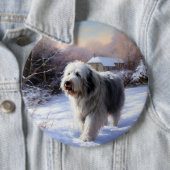 Oud Engels Sheepdog Laat het sneeuwen Kerstmis Ronde Button 6,0 Cm (In situ)