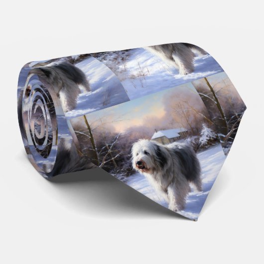 Oud Engels Sheepdog Laat het sneeuwen Kerstmis Stropdas (Opgerold)