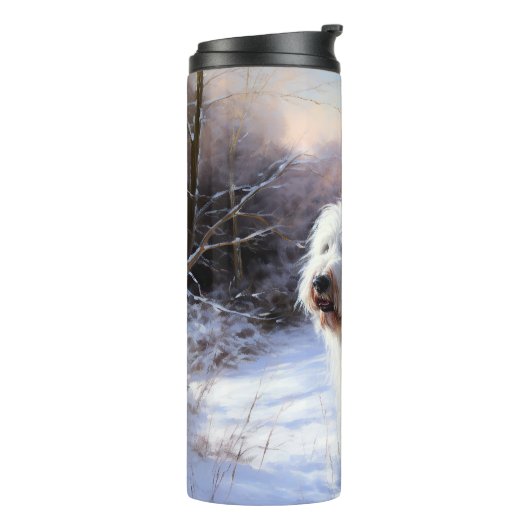 Oud Engels Sheepdog Laat het sneeuwen Kerstmis Thermosbeker (Gedraaid links)