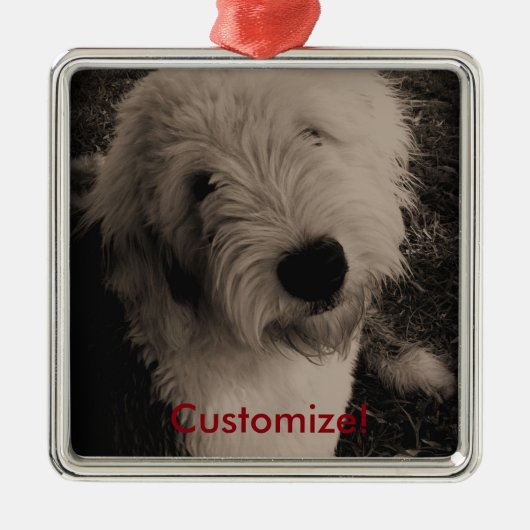 Oud Engels Sheepdog Metalen Ornament (Voorkant)