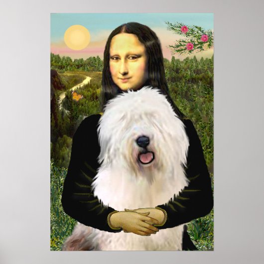 Oud Engels Sheepdog - Mona Lisa Poster (Voorkant)