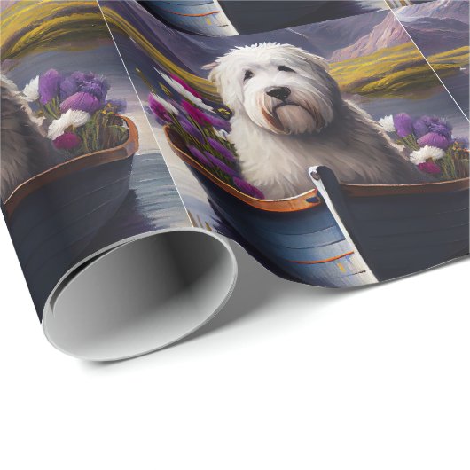 Oud Engels Sheepdog op Paddle: een Schilderachtig Cadeaupapier (Rol Hoek)