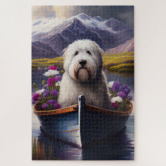 Oud Engels Sheepdog op Paddle: een Schilderachtig  Legpuzzel (Verticaal)