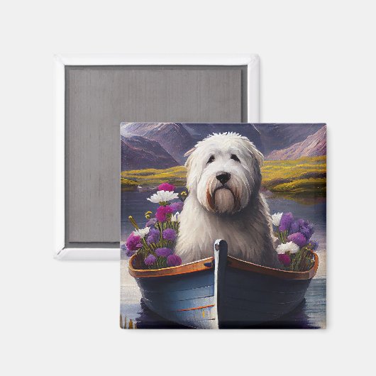 Oud Engels Sheepdog op Paddle: een Schilderachtig Magneet (Voorkant / Achterkant)