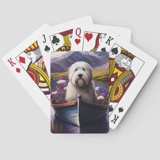 Oud Engels Sheepdog op Paddle: een Schilderachtig Pokerkaarten (Achterkant)