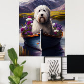 Oud Engels Sheepdog op Paddle: een Schilderachtig  Poster (Thuiskantoor)